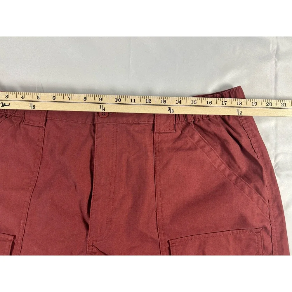 Savane Cargo Shorts Women Men Size W38 Cowhide Red Pockets Elastic Waist